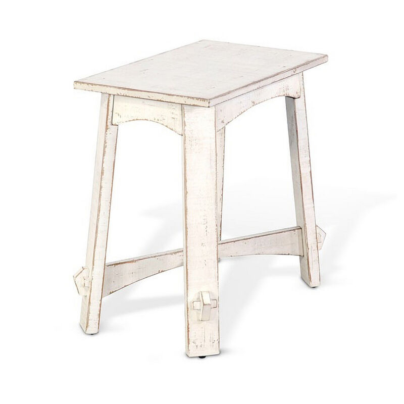 Rena Rustic Accent Chairside Table, X Legs, 24in Distressed White