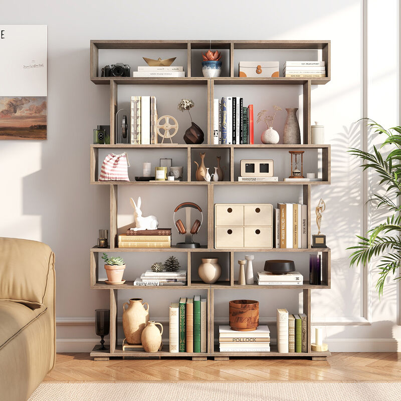 Geometric 6 Tier Bookshelf with 2 Anti Tipping Kits for Home Office Organization image number 6