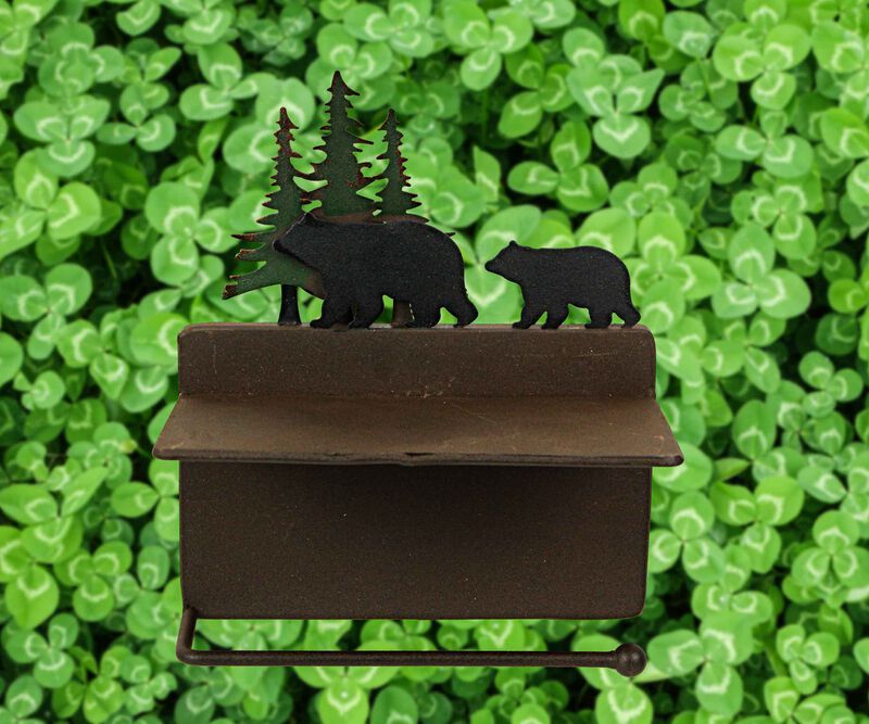 Rustic Brown Painted Metal Walking Bear Toilet Paper Roll Holder W/ Phone Shelf image number 9