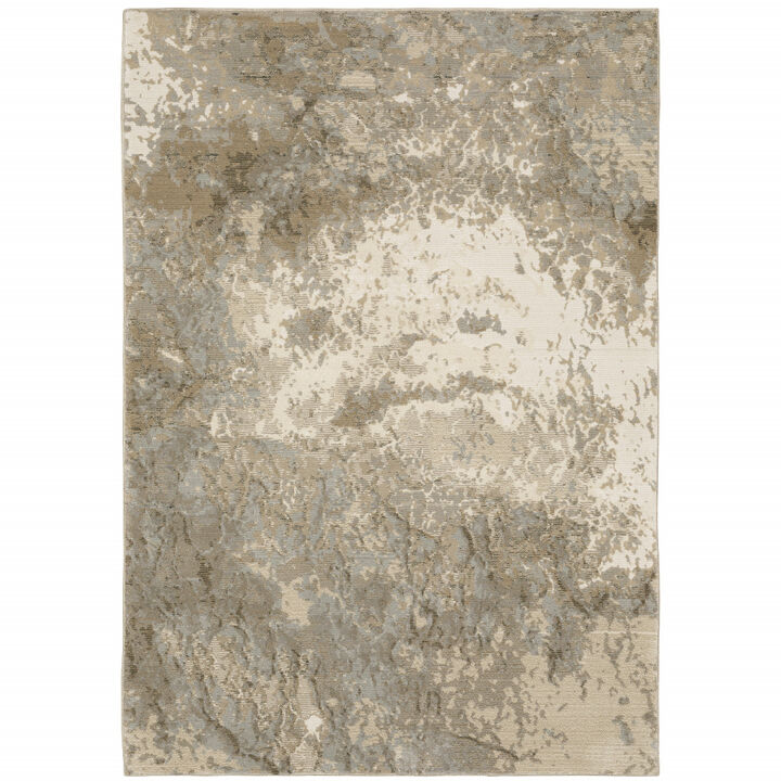3 X 5 grey Beige And Ivory Abstract Power Loom Stain Resistant Area Rug