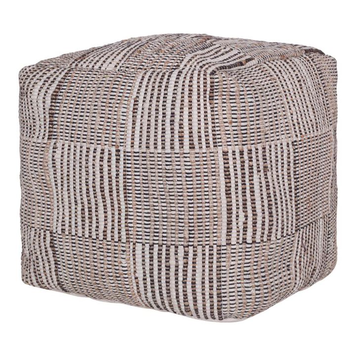 Hivvago 18 Inch Brown Cotton Cube Geometric Pouf Ottoman