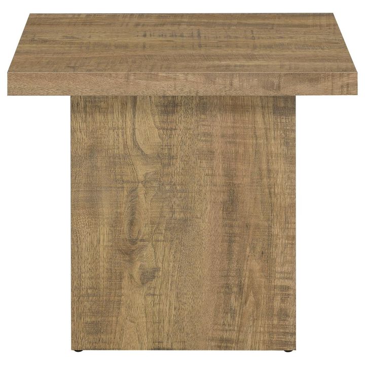 Zet 24 Inch Square End Table with Oversized Block Base, Mango Brown - Benzara