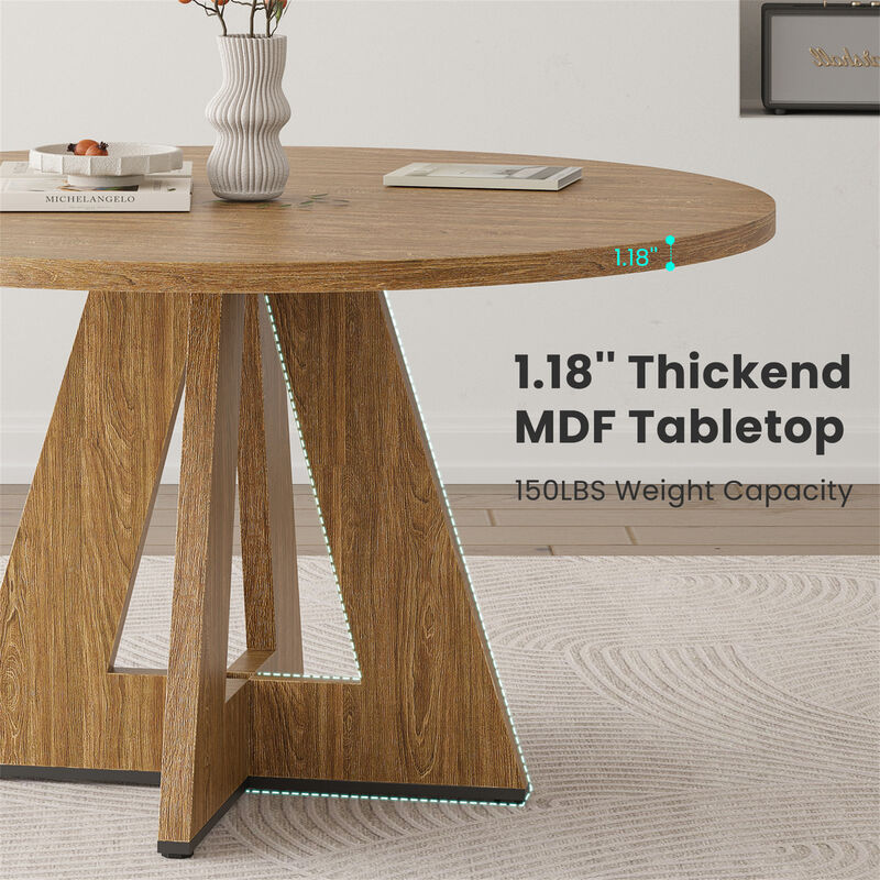 47" Modern Wood Round Dining Table with Sturdy Metal Base image number 4