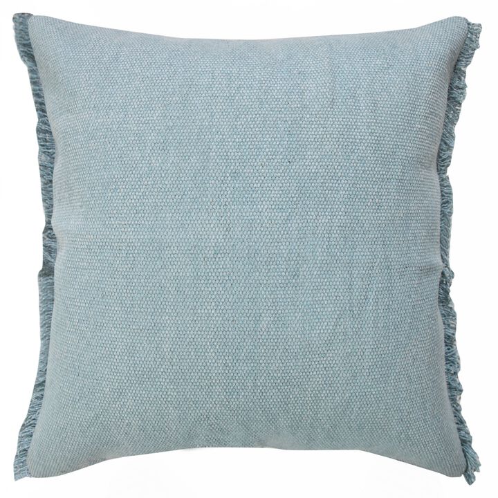 20" Blue Solid Fringe Square Throw Pillow