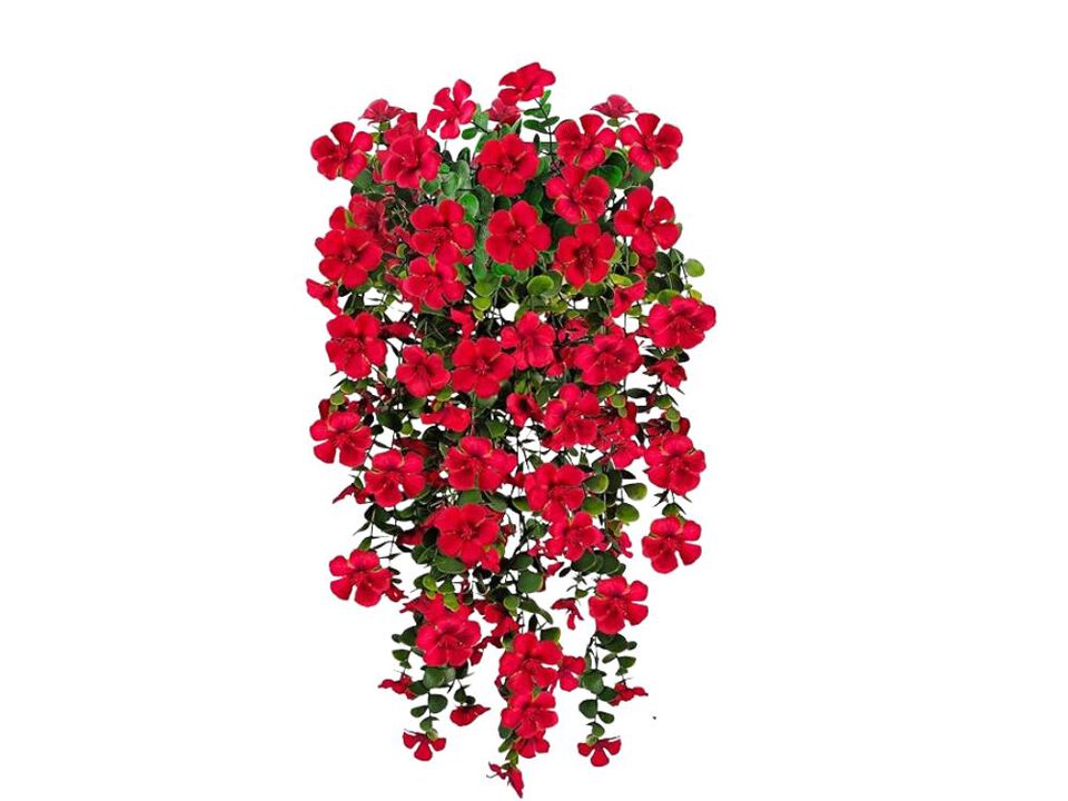2 Bundle Red Artificial Hanging Geranium Flowers UV Resistant Outdoor Window Box