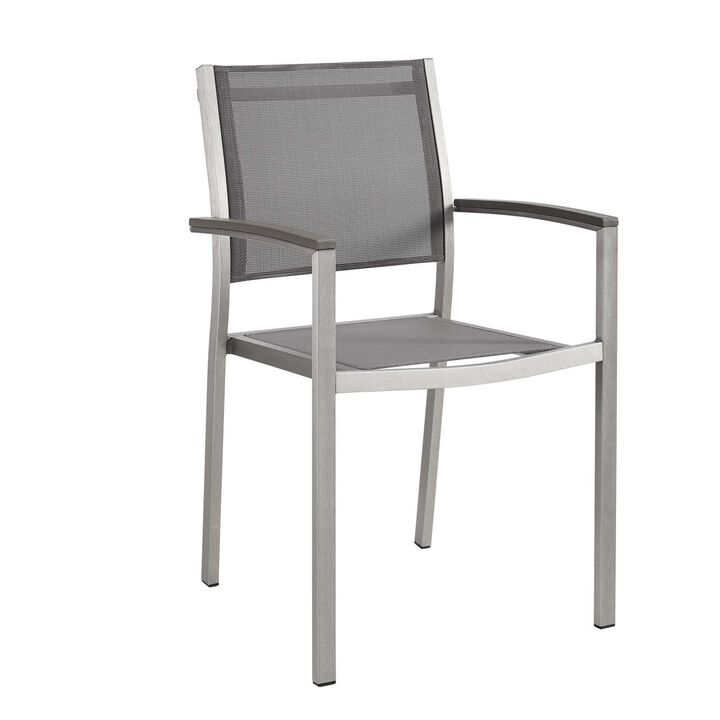 Modway Shore Aluminum Outdoor Patio Dining Arm Chair in Silver Gray