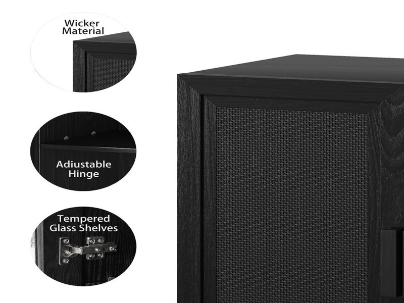 2-Piece Modern Minimalist Wicker Door Wood Grain Edge Cabinet, Multifunctional Storage with 3 Layers of Shelves