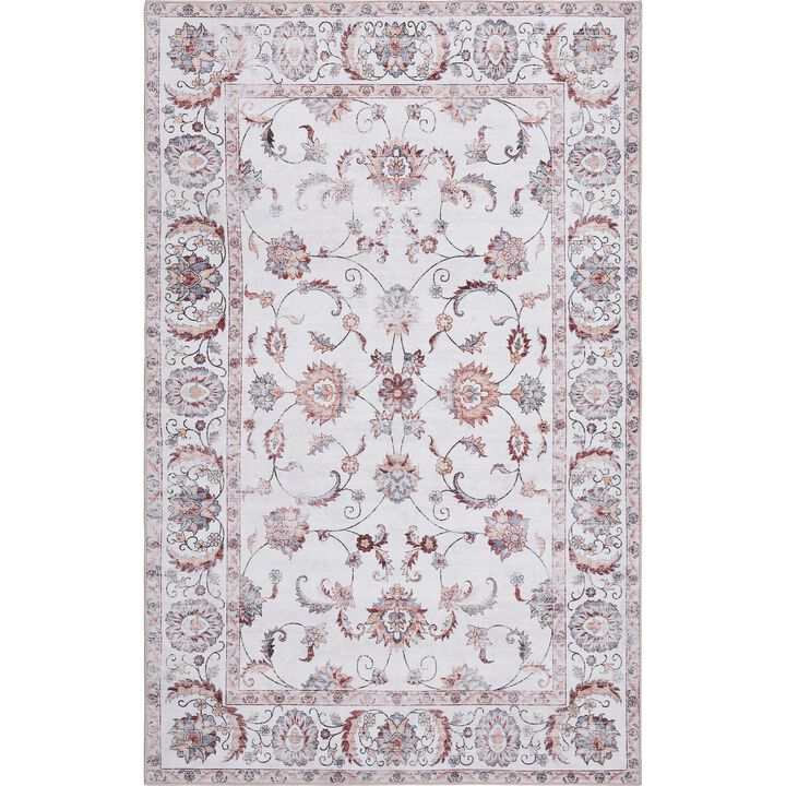 Arabella Vintage Floral Border Non-Slip Machine-Washable Area Rug
