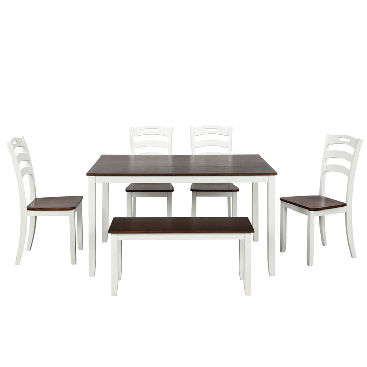 6 Piece Dining Table Set with Bench, Table Set with Waterproof Coat