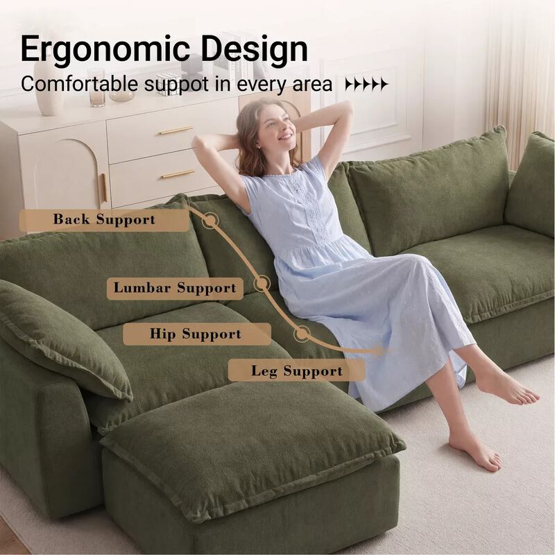 Vipbear 130 Inch Oversized Modular L Shaped Cloud Sectional Sofa with Movable Ottoman, Living Room image number 3