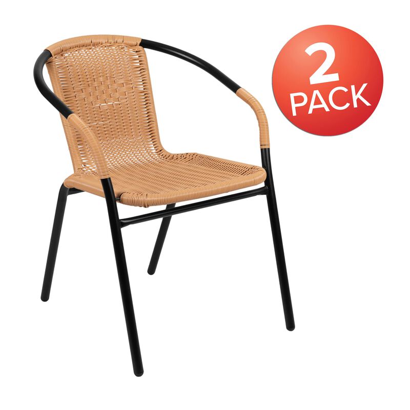 Flash Furniture Lila 2 Pack Beige Rattan Indoor-Outdoor Restaurant Stack Chair