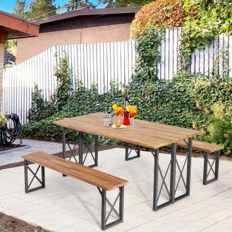 Hivvago 6-Person Outdoor Patio Dining Table Set with 2 Inch Umbrella Hole