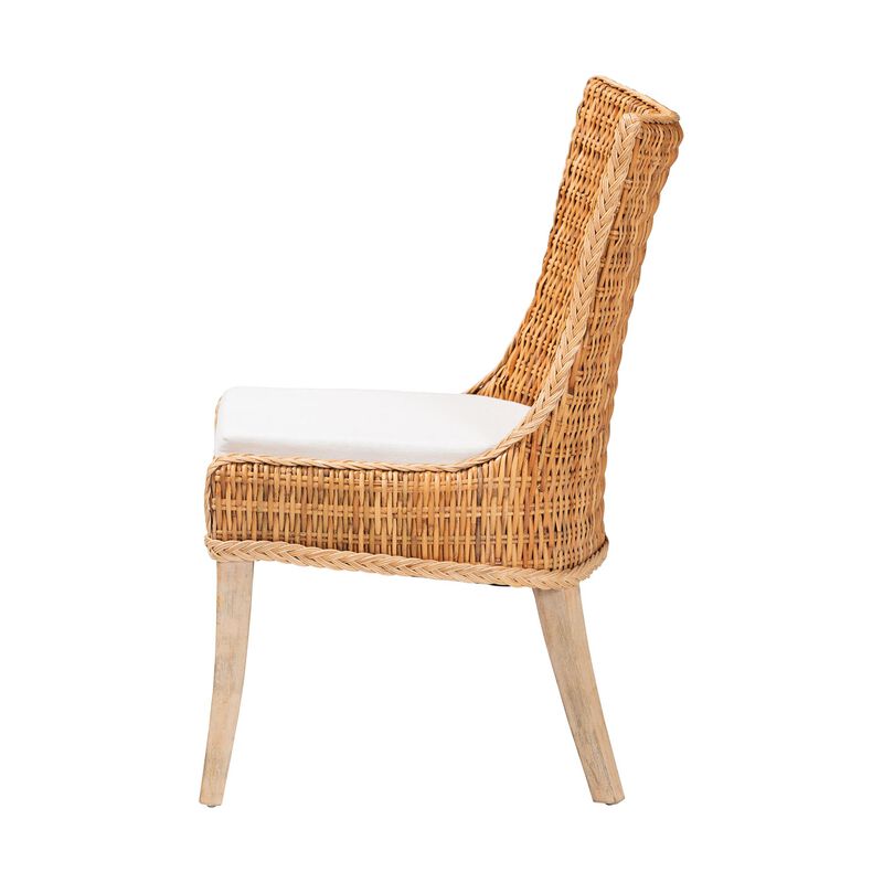bali & pari Derris Natural Rattan Dining Chair with Cushion - Tall Wingback Side Chair with Solid Mango Wood Legs, Boho Coastal Style for Kitchen or Dining Room Seating