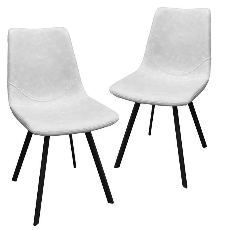 LeisureMod Upholstered Leather Dining Chair, Modern Side Accent Chair for Kitchen, Dining, and Living Room with Powder-Coated Metal Base, Set of 2