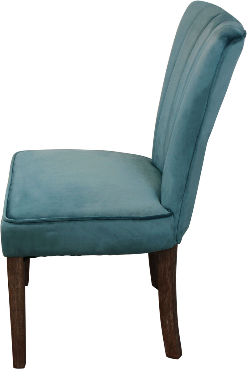 HomeRoots Set of Two Teal Blue and Brown Upholstered Velvet Dining Parsons Chairs image number 3