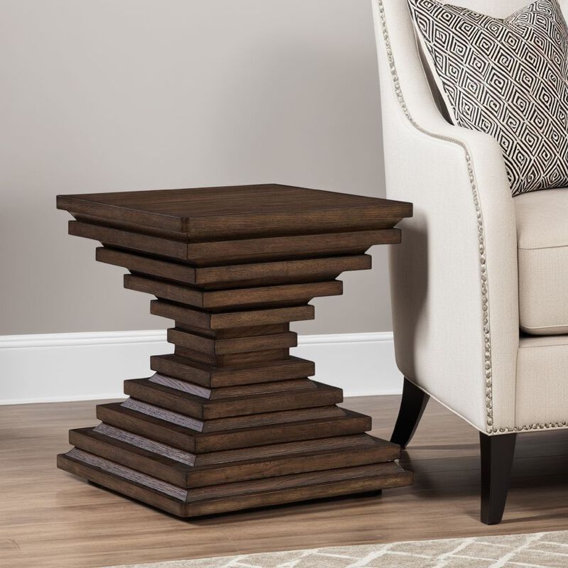 Reem Side End Table, Square Geometric Hourglass, 28 Inch Dark Brown image number 5