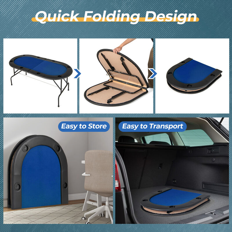 Foldable Poker Table for 8 Players with Spacious Playing Surface image number 6