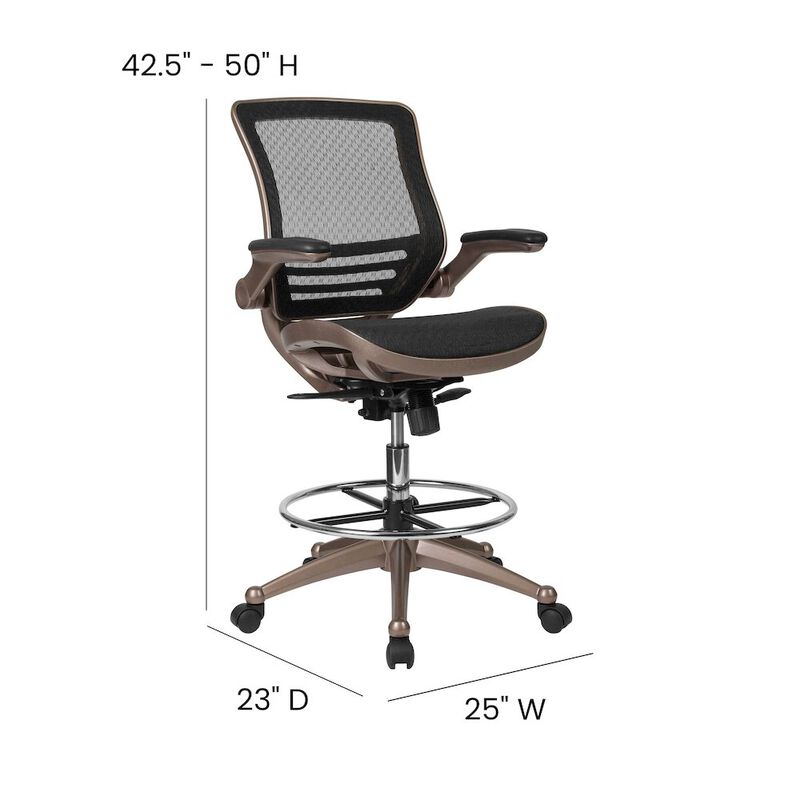 Flash Furniture Mid-Back Black Mesh Drafting Chair with Melrose Gold Frame and Flip-Up Arms image number 3