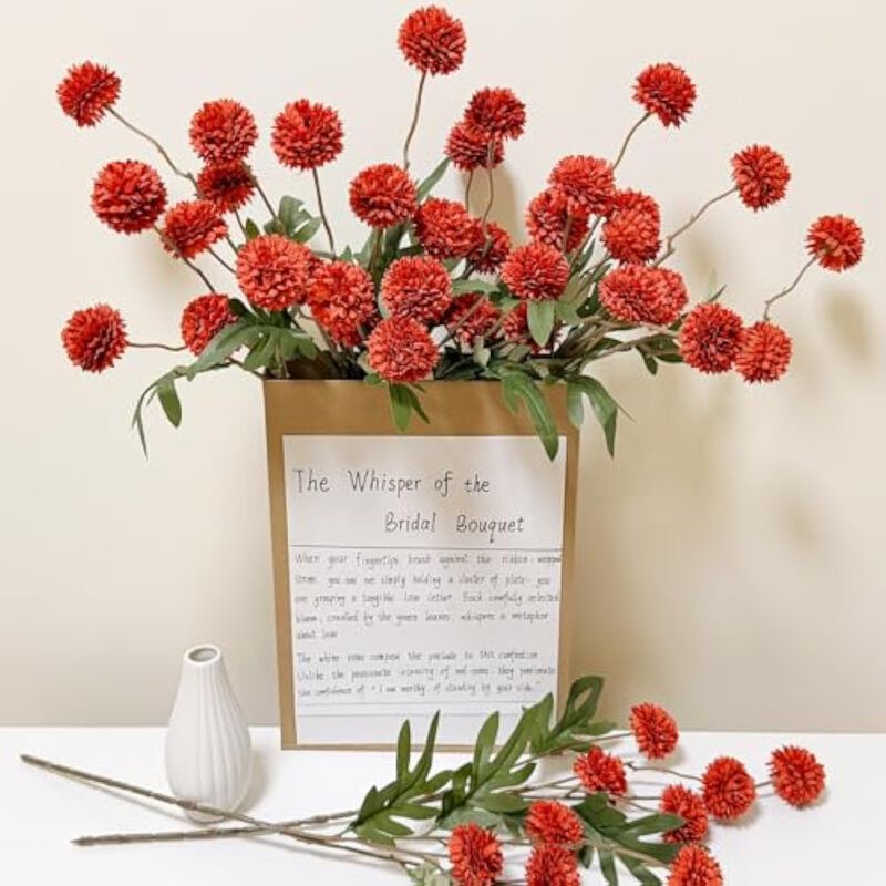 8 Piece Red Artificial Chrysanthemum Flower Stems Long Stem Vase Filler image number 3