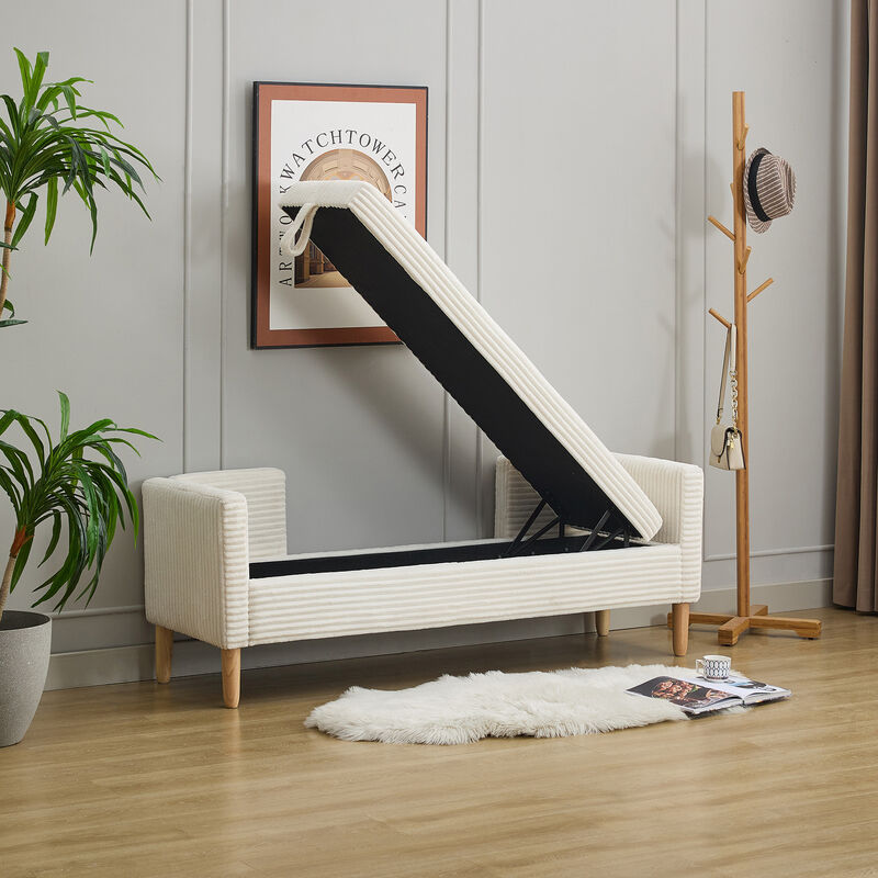 Merax Corduroy Storage Soft Bench with Armrests