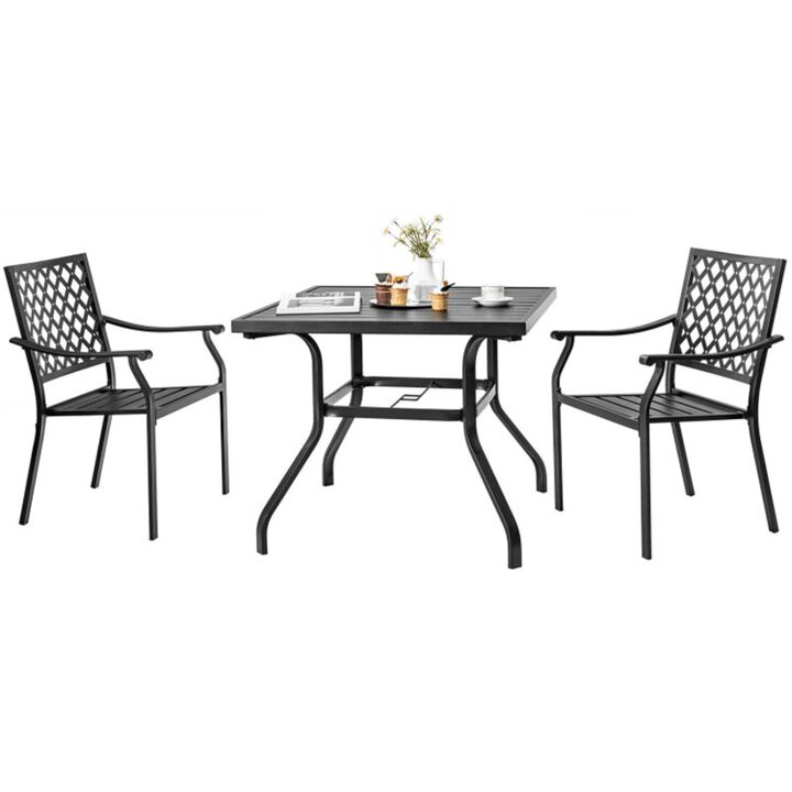 Mondawe 3-Pcs Outdoor Dining Set W/Stackable Armrests Chairs&Umbrella Hole,Ergonomic Patio Furniture