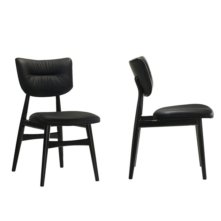 Omax Decor Joss Solid Wood Leather Dining Chairs in Black (Set of 2)