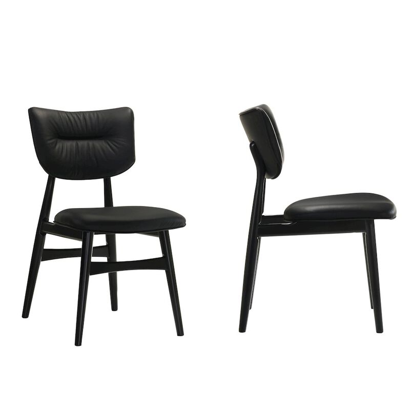 Omax Decor Joss Solid Wood Leather Dining Chairs in Black (Set of 2)