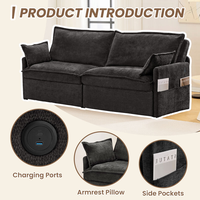 Whisen 73.6" Pull Out Sofa Bed, Convertible Sleeper Sofa Couch with Side Storage and USB/C-TYPE Charging image number 8