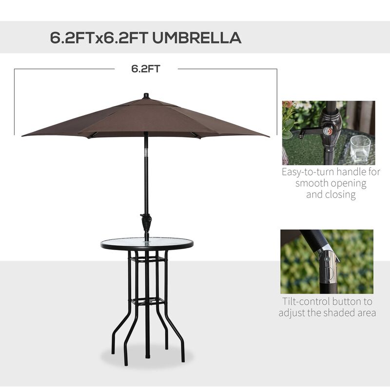 4 Piece Patio Bar Set for 2 with 6' Adjustable Tilt Umbrella, Outdoor Bistro Set with Folding Chairs & Glass Round Dining Table, Black