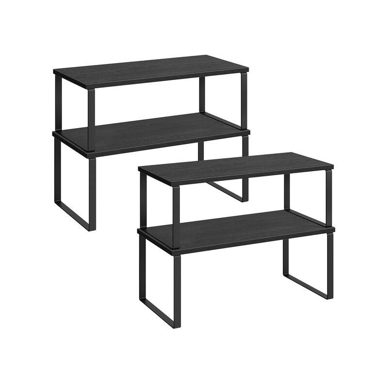 Set of 4 Stackable Cabinet Shelf Organizers - Metal and Particleboard Kitchen Counter Shelves, Expandable