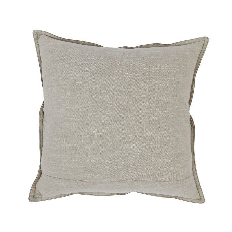 Norm 22 Inch Square Leather Decorative Throw Pillow, Stitched, Taupe Brown - Benzara image number 1