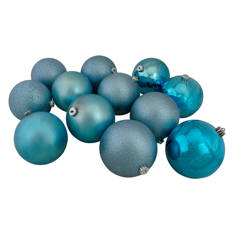 12ct Turquoise Blue Shatterproof 4-Finish Christmas Ball Ornaments 6" (150mm)