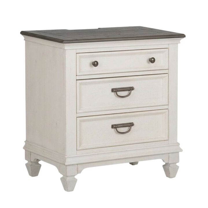 Liberty Furniture White Nightstand with Charging Station and Wirebrushed Finish