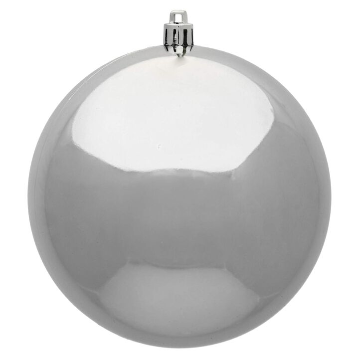 Vickerman 6" Silver Shiny Ball Ornament - Shatterproof UV Resistant Plastic, Glossy Finish, Drilled Cap with Floral Wire, Reliable for Hanging, 4 Pack, Perfect for Holiday Tree and D&eacute;cor Collection