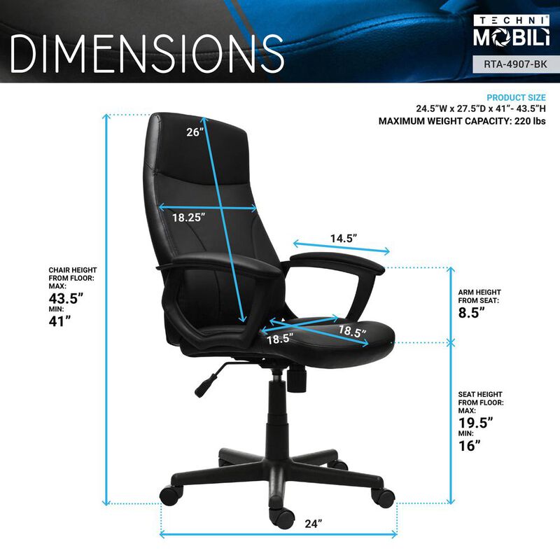 Techni Mobili Medium Back Executive Office Chair. Color: Black