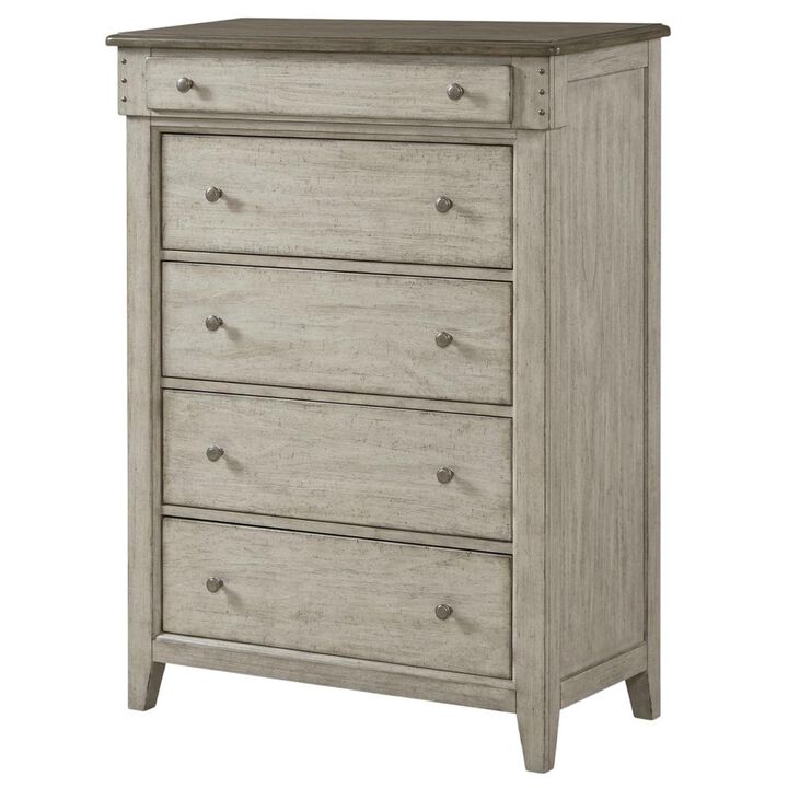 Liberty Furniture 5 Drawer Chest - in Weathered Linen Finish w/ Dusty Taupe Tops