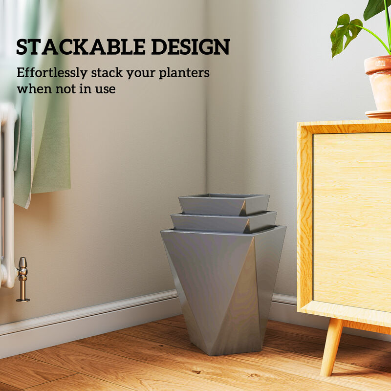 Hivvago 3-Pack Stackable MgO Planters with Drainage image number 5