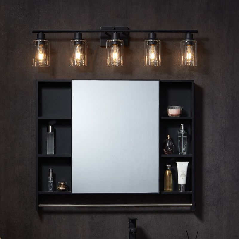 5-Light Bathroom Vanity &ndash; 37.1" Modern Wall Light with Clear Glass Shades image number 2