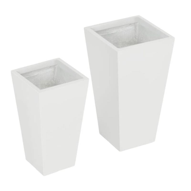 Hivvago Set of 2 Modern Lightweight Outdoor Patio Flower Pot Planter Box in White