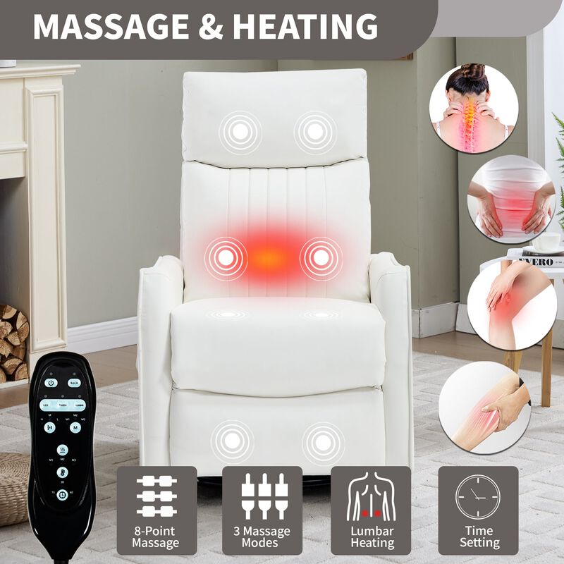 Faux Leather Manual Recliner Chair with Heat and Massage, Living Room Rocker and Swivel Chair image number 4