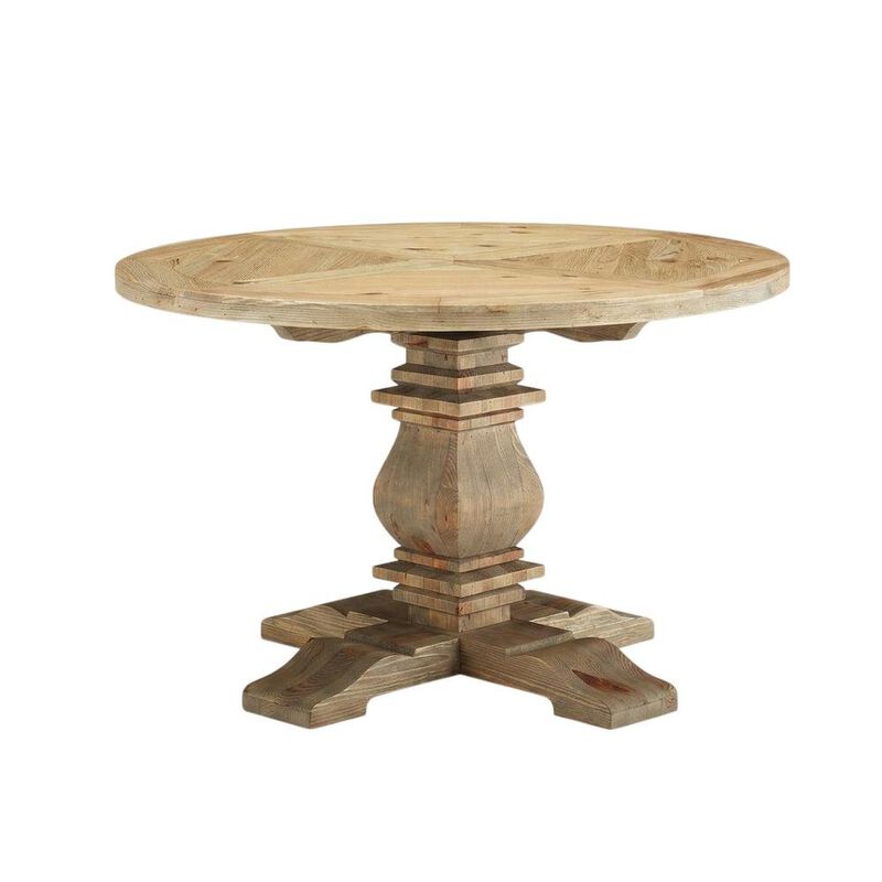 Brown Round Pine Wood Dining Table, Modern Farmhouse, Seats 4 image number 2