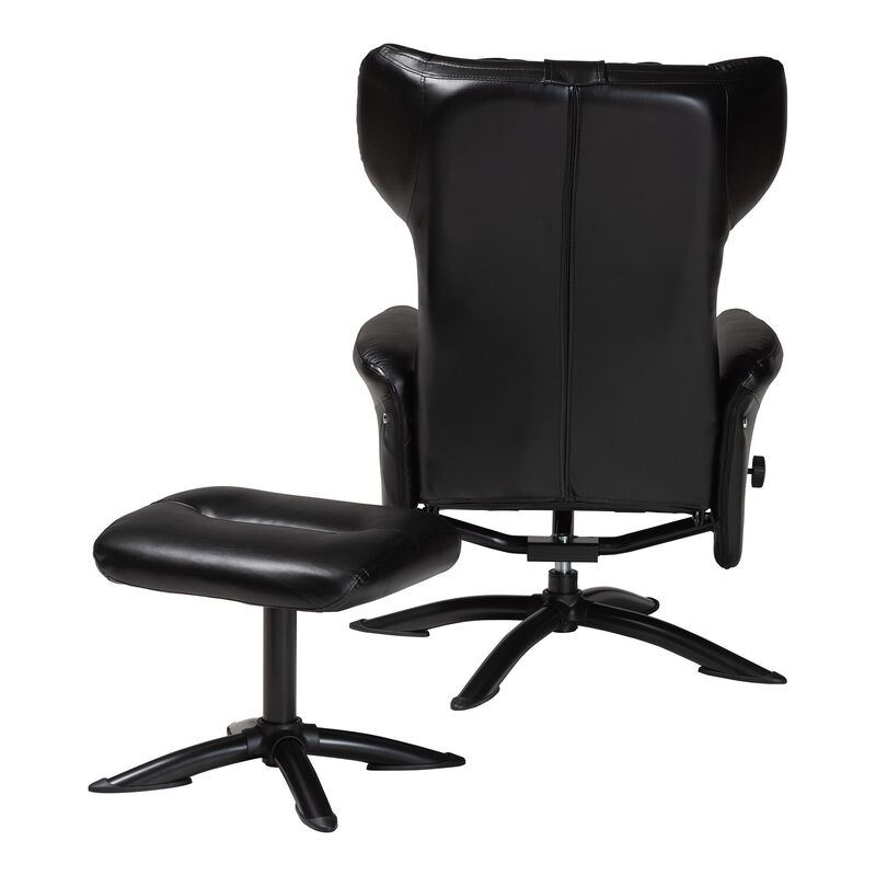Baxton Studio Elwood Modern Black Faux Leather 2 Piece Lounge Chair and Footrest Set