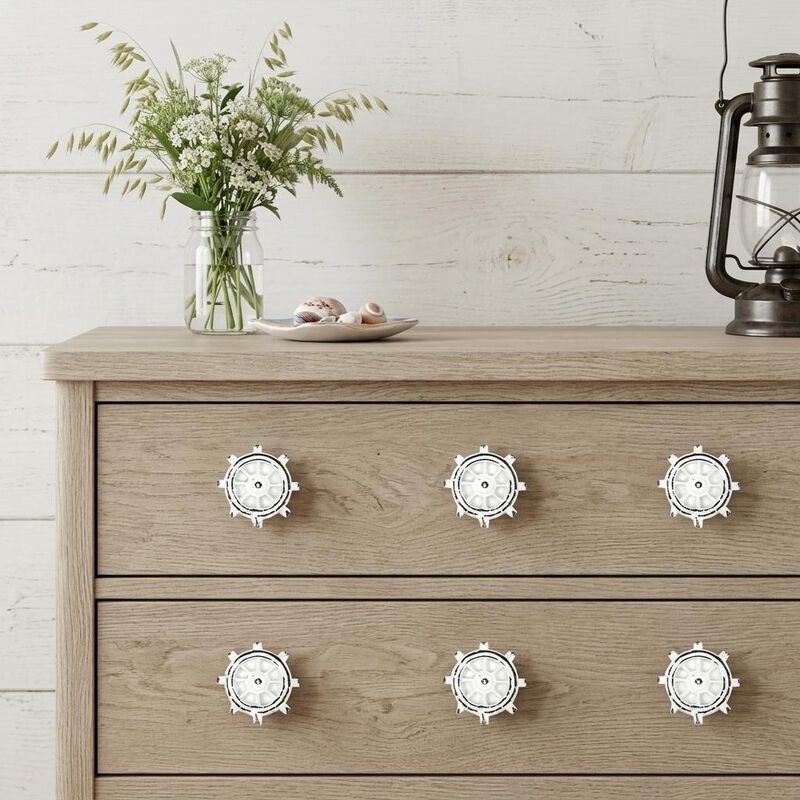 HomeRoots Set of Six White Iron Nautical Drawer Pull Knobs image number 1