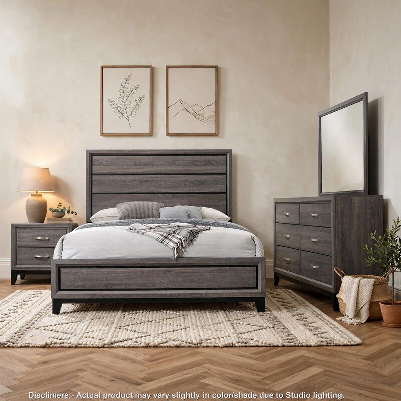 Mela 4pc Queen Bedroom Set, Nightstand Dresser and Mirror, Oak Gray image number 6