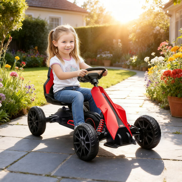 BreeBe Kids Pedal Go Kart W/ Adjustable Seat, Swing Axle