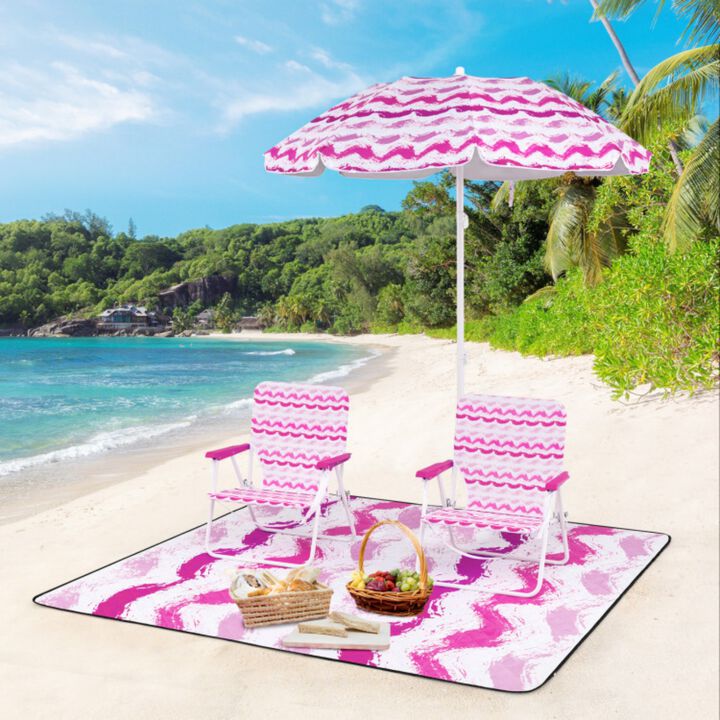 4 Pieces Beach Umbrella Set with 2 Foldable Chairs and Picnic Blanket-Blue