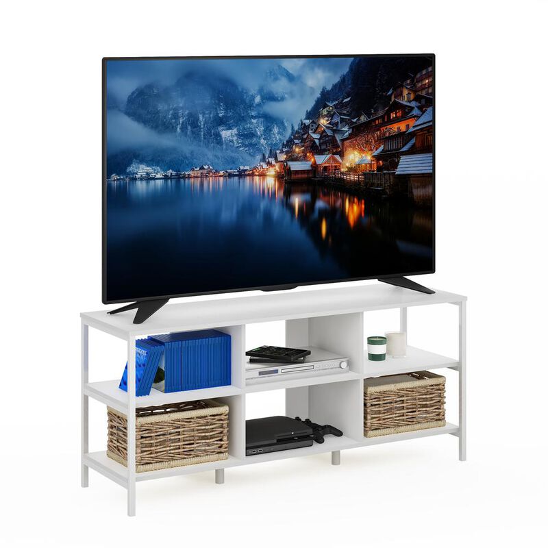 Furinno Camnus Modern Living TV Stand for TVs up to 60 Inch, Solid White/White