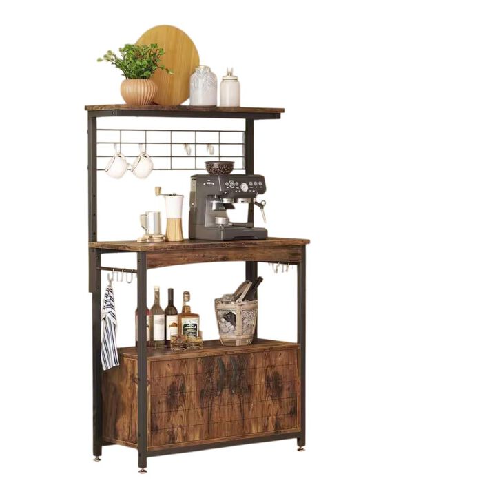 Hivvago Industrial Kitchen Metal Wood Bakers Rack Microwave Cart with Storage Cabinet