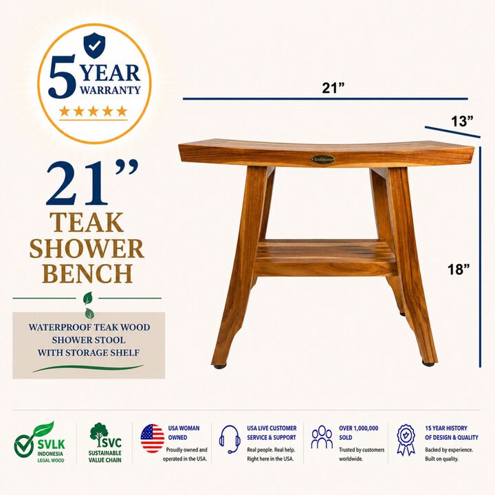 21" Satori Teak Shower Bench With Shelf