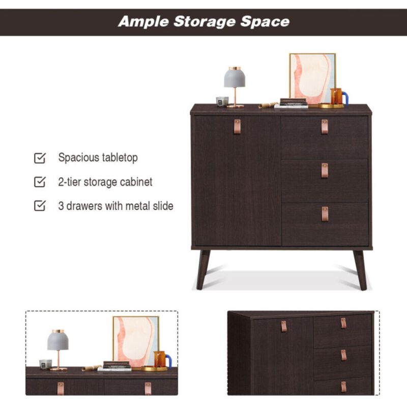 Hivvago 3-drawer Sideboard Storage Display Cabinet-Brown